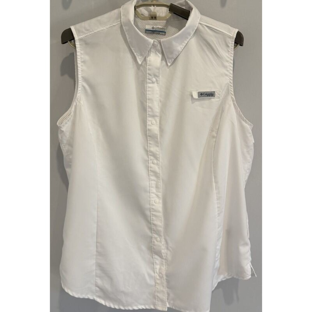 Columbia Womens PFG Sleeveless Snap Front Vented Shirt Pockets Size XL White
